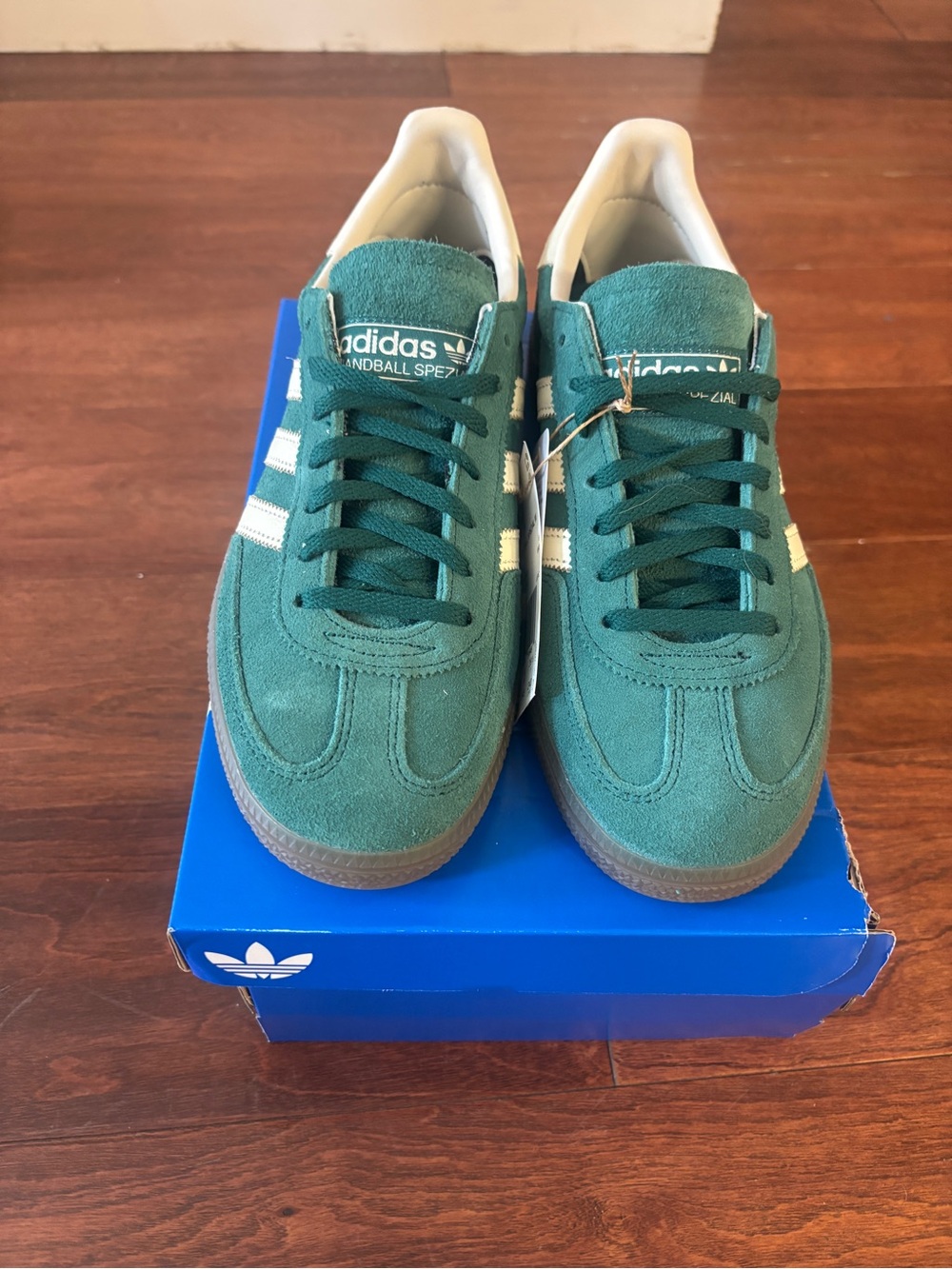 Adidas Handball Spezial Green Suede Sneakers with White Stripes - Picture 2 of 7